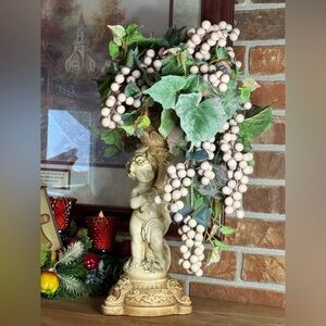 Rare Vintage 1960’s Heavy Duty Marwal Chalkware Elegant Cherub Grapevine Statue